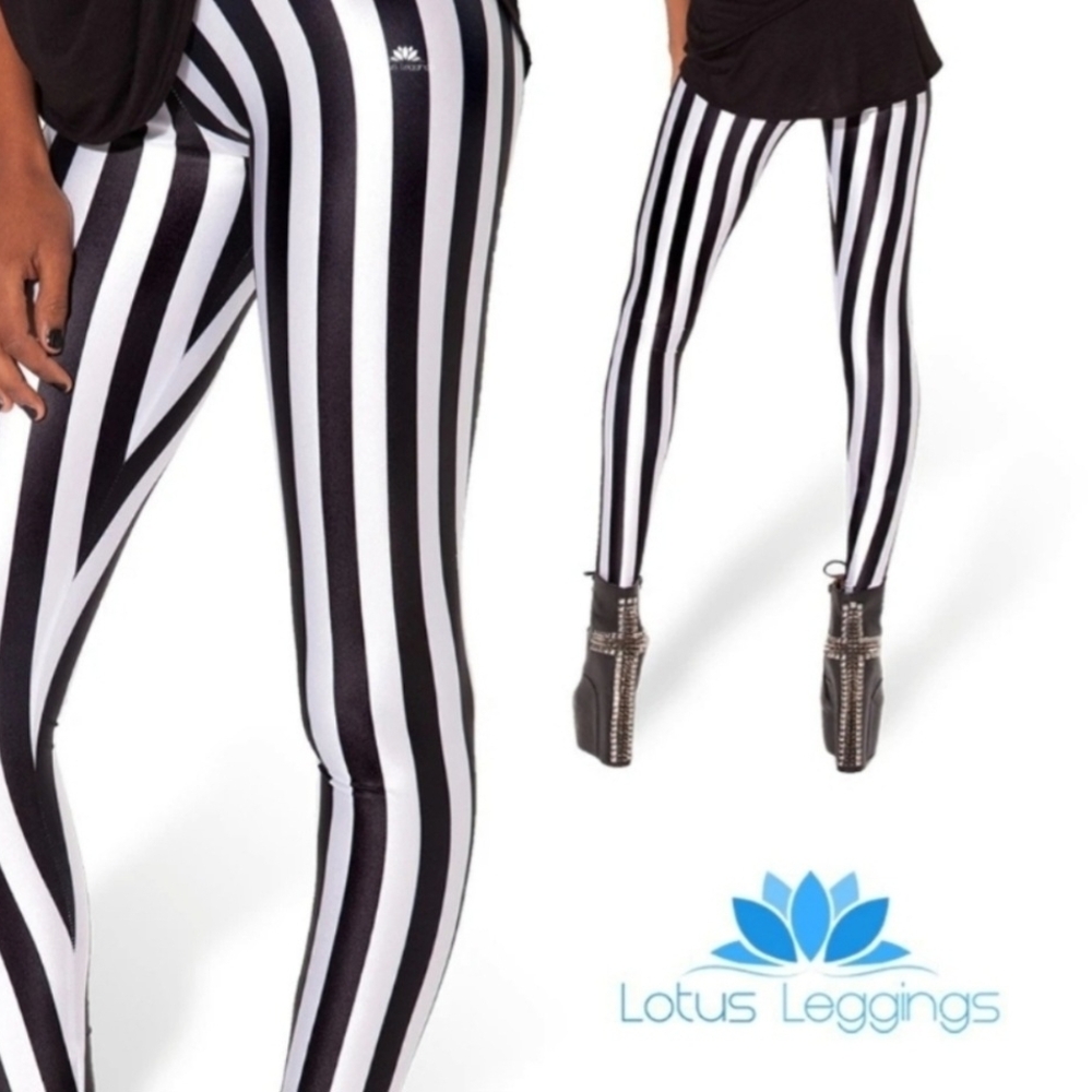 Lotus Leggings Black and White Striped Women's Leggings
